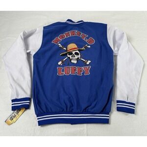 NWT Netflix Anime One Piece Varsity Jacket Men's Large Blue Monkey.D Luffy